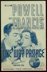 2a0399 ONE WAY PASSAGE pressbook R1936 William Powell & Kay Francis' greatest triumph, ultra rare!