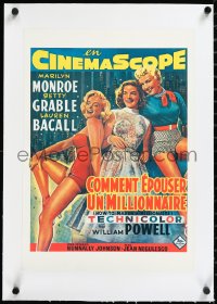 2a0732 HOW TO MARRY A MILLIONAIRE linen 14x20 REPRO poster 1990s Marilyn Monroe, Grable & Bacall!