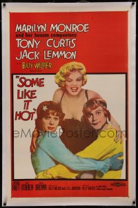 2a1050 SOME LIKE IT HOT linen 1sh 1960 sexy Marilyn Monroe with Tony Curtis & Jack Lemmon in drag!