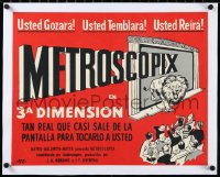 2a0602 METROSCOPIX linen 17x22 South American 1953 EARLY 3-D, different lion leaping from screen, rare!