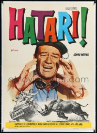 2a0650 HATARI linen Spanish R1972 Howard Hawks, great c/u of John Wayne & charging rhino in Africa!