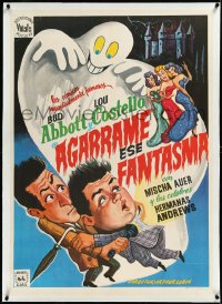 2a0651 HOLD THAT GHOST linen Spanish R1975 great different art of scared Bud Abbott & Lou Costello!