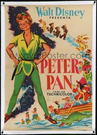 2a0654 PETER PAN linen Spanish R1960s Disney cartoon classic, great full-length art, ultra rare!