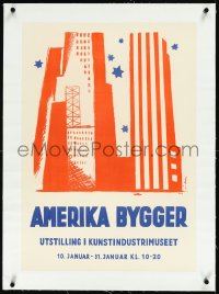 2a0730 AMERIKA BYGGER linen 19x27 Norwegian museum art exhibition 1946 art of American architecture!