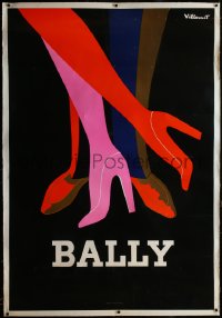 2a0593 BALLY linen 47x68 French advertising poster 1980s Bernard Villemot art of male & female shoes!