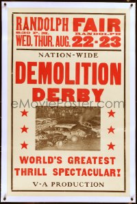 2a0746 DEMOLITION DERBY linen 28x43 special poster 1960s world's greatest thrill-spectacular, rare!
