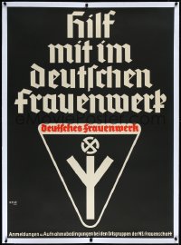 2a0590 DEUTSCHES FRAUENWERK linen 34x47 German special poster 1930s Nazi Women's League, w/swastika!
