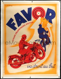 2a0595 FAVOR linen 47x63 French advertising poster 1938 L. Mathey art of motorcycle & bicycles!