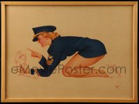2a0431 GEORGE PETTY 15x20 framed art print 1941 sexy blonde in uniform w/doll from Esquire Magazine!