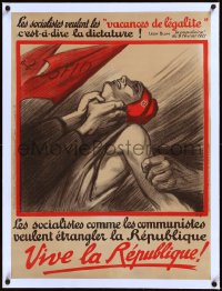 2a0734 VIVE LA REPUBLIQUE linen 24x31 French political campaign 1920s art of Marianne attacked, rare!