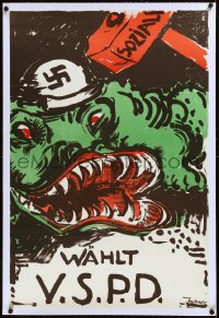 2a0735 WAHLT V.S.P.D. linen 25x37 German political campaign 1924 Schwimmer anti-Nazi monster art!