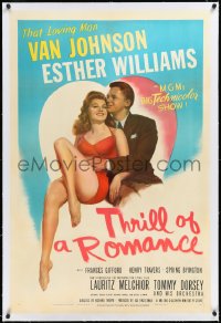 2a1070 THRILL OF A ROMANCE linen 1sh 1945 art of Van Johnson & sexy swimmer Esther Williams!