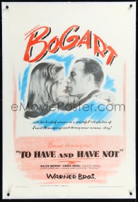 2a1075 TO HAVE & HAVE NOT linen 1sh 1944 Humphrey Bogart kissing sexy Lauren Bacall, rare!