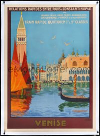 2a0597 VENISE linen 31x42 French travel poster 1921 Geo Dorival art of gondolas in canal, very rare!