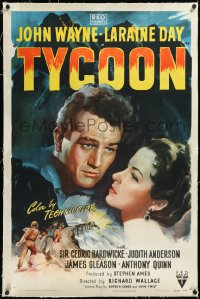 2a1082 TYCOON linen 1sh 1947 great close up romantic artwork of John Wayne & Laraine Day!