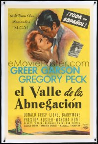 2a1085 VALLEY OF DECISION linen Spanish/US 1sh 1945 art of Gregory Peck romancing pretty Greer Garson!