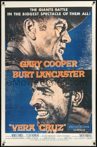 2a1087 VERA CRUZ linen 1sh R1960s best close up art of intense cowboys Gary Cooper & Burt Lancaster!