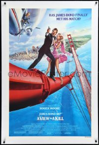2a1088 VIEW TO A KILL linen style B 1sh 1985 Goozee art of Moore as Bond, Tanya Roberts & Walken!