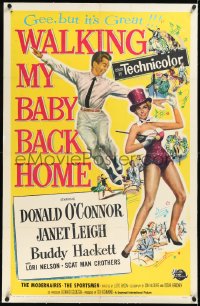 2a1090 WALKING MY BABY BACK HOME linen 1sh 1953 artwork of dancing Donald O'Connor & sexy Janet Leigh!