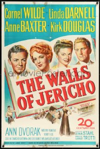 2a1091 WALLS OF JERICHO linen 1sh 1948 art of Cornel Wilde, Darnell, Ann Baxter & Kirk Douglas!