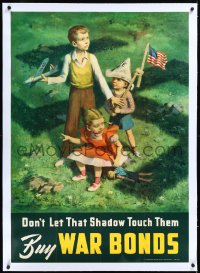 2a0773 DON'T LET THAT SHADOW TOUCH THEM linen 29x40 WWII war poster 1942 swastika shadow over kids!