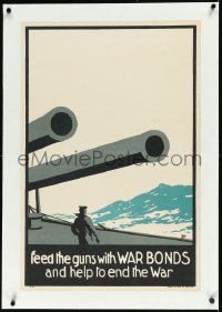 2a0775 FEED THE GUNS WITH WAR BONDS linen 20x30 English WWI poster 1910s Thomas warship art, rare!
