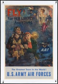 2a0777 FLY FOR HER LIBERTY & YOURS linen 25x38 WWII war poster 1944 Howard Chandler Christy art, rare!