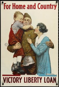2a0529 FOR HOME & COUNTRY 20x30 WWI war poster 1918 Alfred Everitt Orr art of reunited family!