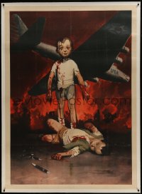 2a0587 GINO BOCCASILE linen 39x55 Italian war poster 1944 toddlers injured by U.S. dropped pen bombs!