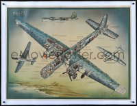 2a0778 HE 177 linen 30x40 English WWII war poster 1940s Kerry Lee detailed plane diagram art, rare!