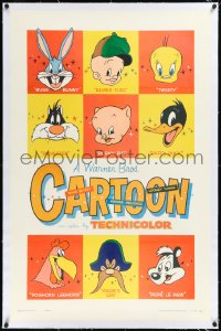 2a1093 WARNER BROS CARTOON linen 1sh 1955 Bugs Bunny, Daffy, Porky, Tweety, Fudd & more, ultra rare!