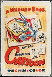 2a1092 WARNER BROS CARTOON linen 1sh 1948 great art of Bugs Bunny at drawing board with other toons!