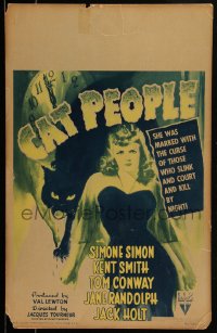 2a0414 CAT PEOPLE WC 1942 Val Lewton classic, full-length art of sexy Simone Simon & giant feline!