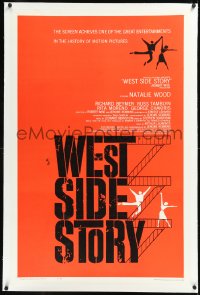 2a1095 WEST SIDE STORY linen 1sh 1961 pre-Awards one-sheet with classic Joseph Caroff art!