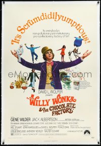 2a1099 WILLY WONKA & THE CHOCOLATE FACTORY linen 1sh 1971 Gene Wilder, it's scrumdidilyumptious!