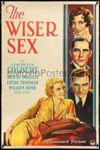 2a1101 WISER SEX linen 1sh 1932 art of Claudette Colbert, Melvyn Douglas, Tashman & Boyd, very rare!