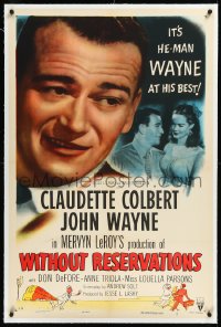 2a1103 WITHOUT RESERVATIONS linen 1sh R1953 he-man John Wayne at his best with pretty Anne Triola!