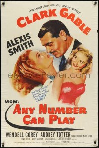 2b0990 ANY NUMBER CAN PLAY 1sh 1949 gambler Clark Gable loves Alexis Smith AND Audrey Totter!