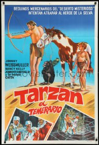 2b0563 TARZAN'S DESERT MYSTERY Argentinean R1950s art of Johnny Weissmuller, Sheffield & Cheetah!