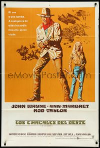 2b0565 TRAIN ROBBERS Argentinean 1973 great full-length art of cowboy John Wayne & Ann-Margret!