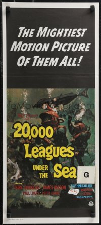 2b0893 20,000 LEAGUES UNDER THE SEA Aust daybill 1955 Jules Verne classic, art of deep sea divers!