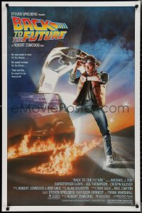2b0992 BACK TO THE FUTURE studio style 1sh 1985 art of Michael J. Fox & Delorean by Drew Struzan!