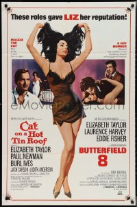 2b1023 CAT ON A HOT TIN ROOF/BUTTERFIELD 8 1sh 1966 art of sexy Elizabeth Taylor in nightie!