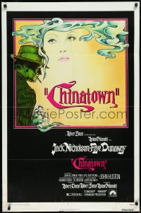 2b1025 CHINATOWN 1sh 1974 Roman Polanski, Jim Pearsall art of smoking Jack Nicholson & Faye Dunaway!