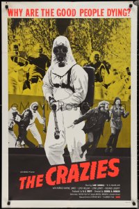 2b1031 CRAZIES 1sh 1973 George Romero, creepy hooded man in gas mask, why are good people dying?