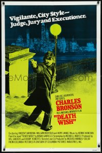 2b1037 DEATH WISH int'l 1sh 1974 vigilante Charles Bronson is the judge, jury & executioner!