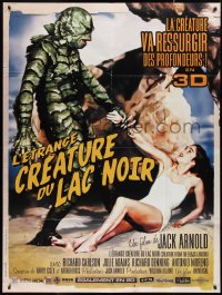 2b0274 CREATURE FROM THE BLACK LAGOON French 1p R2012 art of monster holding sexy Julie Adams!