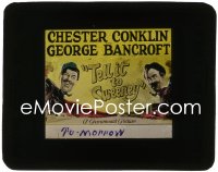 2b1646 TELL IT TO SWEENEY glass slide 1927 art of Chester Conklin & George Bancroft on trains!