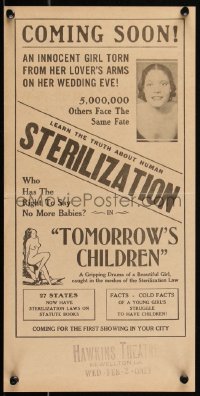 2b0836 TOMORROW'S CHILDREN herald R1930s beautiful welfare girl facing human sterilization!