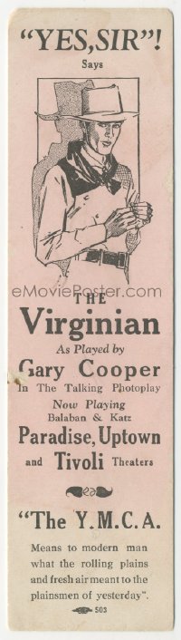 2b1604 VIRGINIAN local theater herald 1929 different art of cowboy Gary Cooper, Yes sir!, very rare!